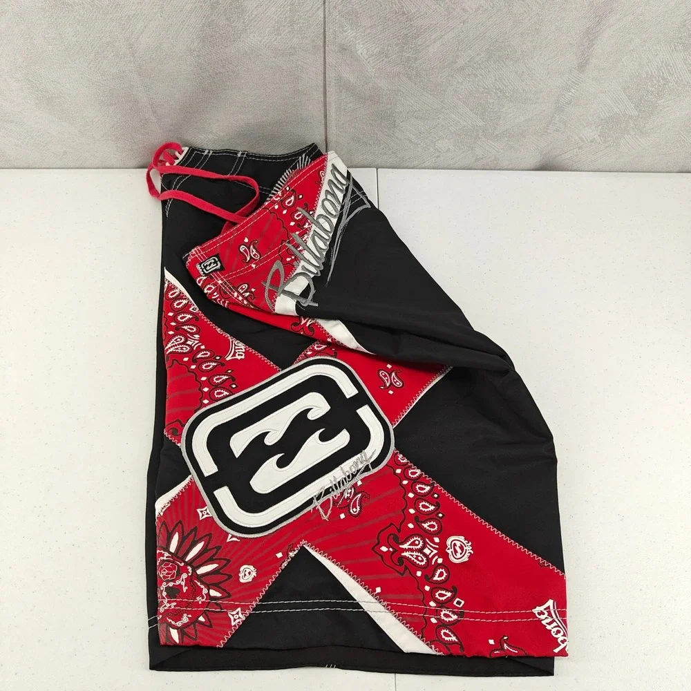 Billabong Board Shorts Mens 34 Black Red Bandana Shane Dorian Signature Surf